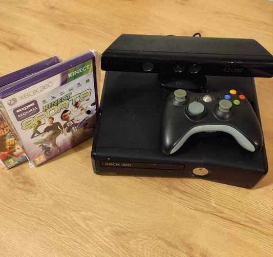 XBox 360 Slim console (Black) with Kinect 360 & Games